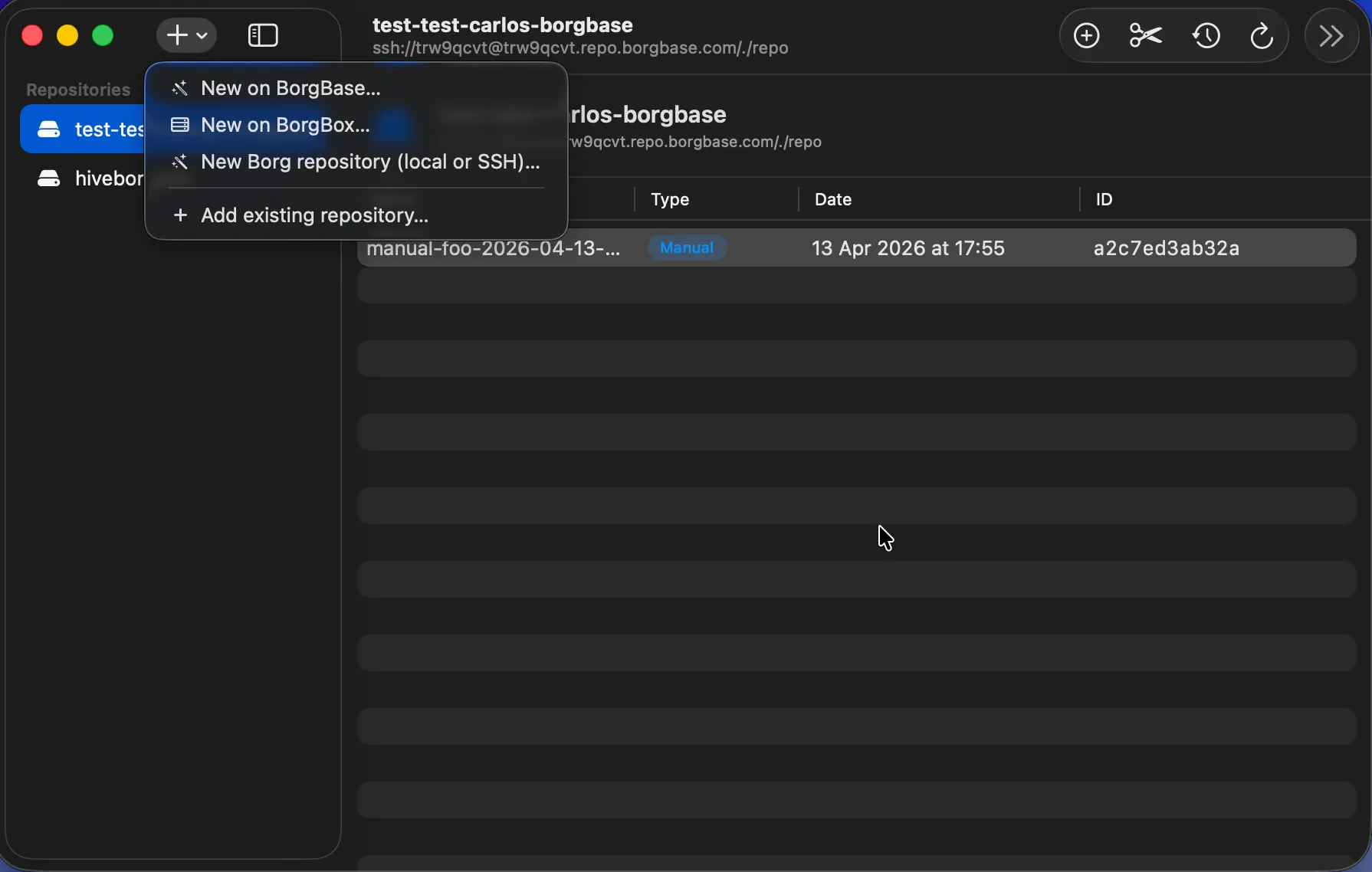 borgmac new repo sheet with provider picker